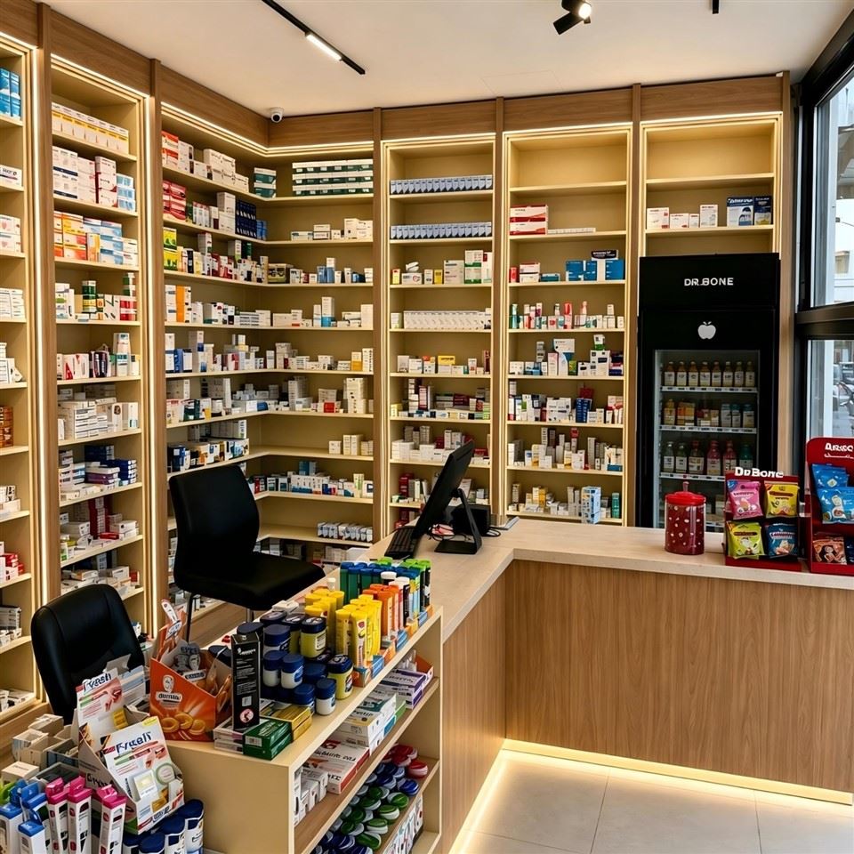 MOOKOO Custom Pharmacy Wooden Wall Display Cabinet With LED Light Commercial Drugstore Retail Furniture Shelving Fixtures price