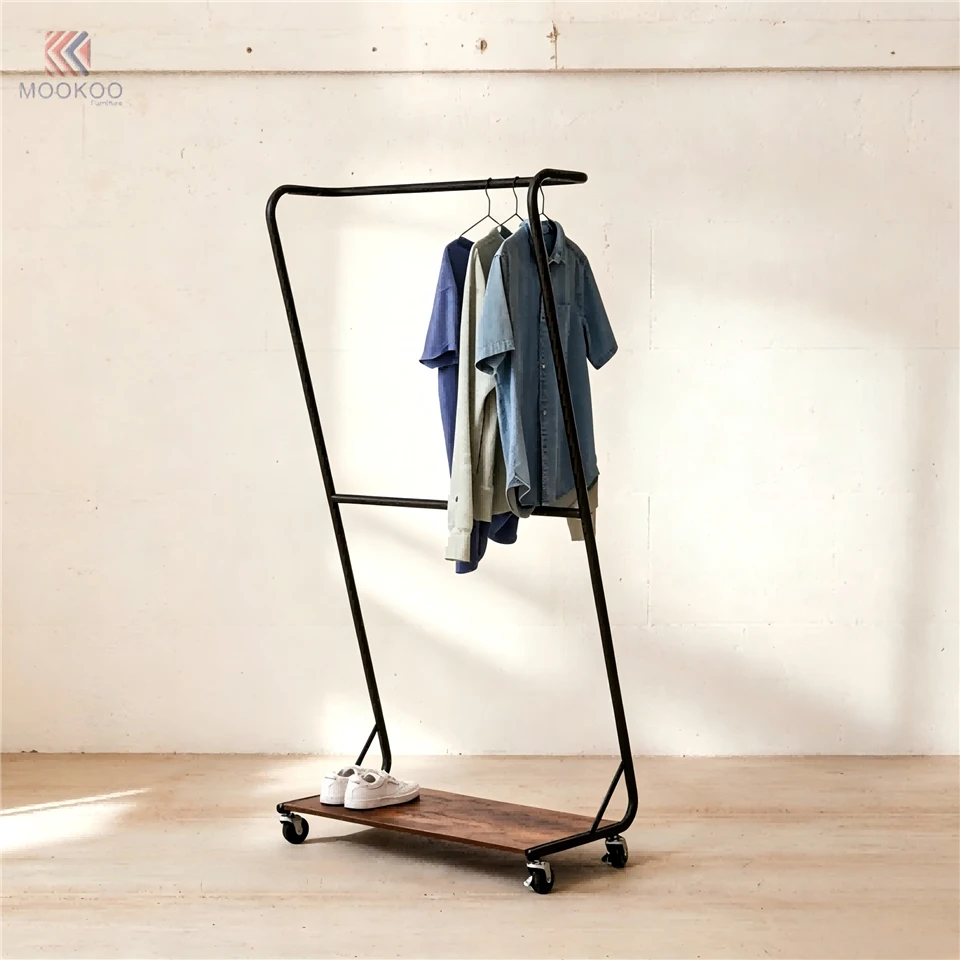 MOOKOO Customized Black Metal Zig-zag Clothing Rack Metal Bottom Shelf Mobile Garment Rack Caster Wheels Modern Entryway Display best