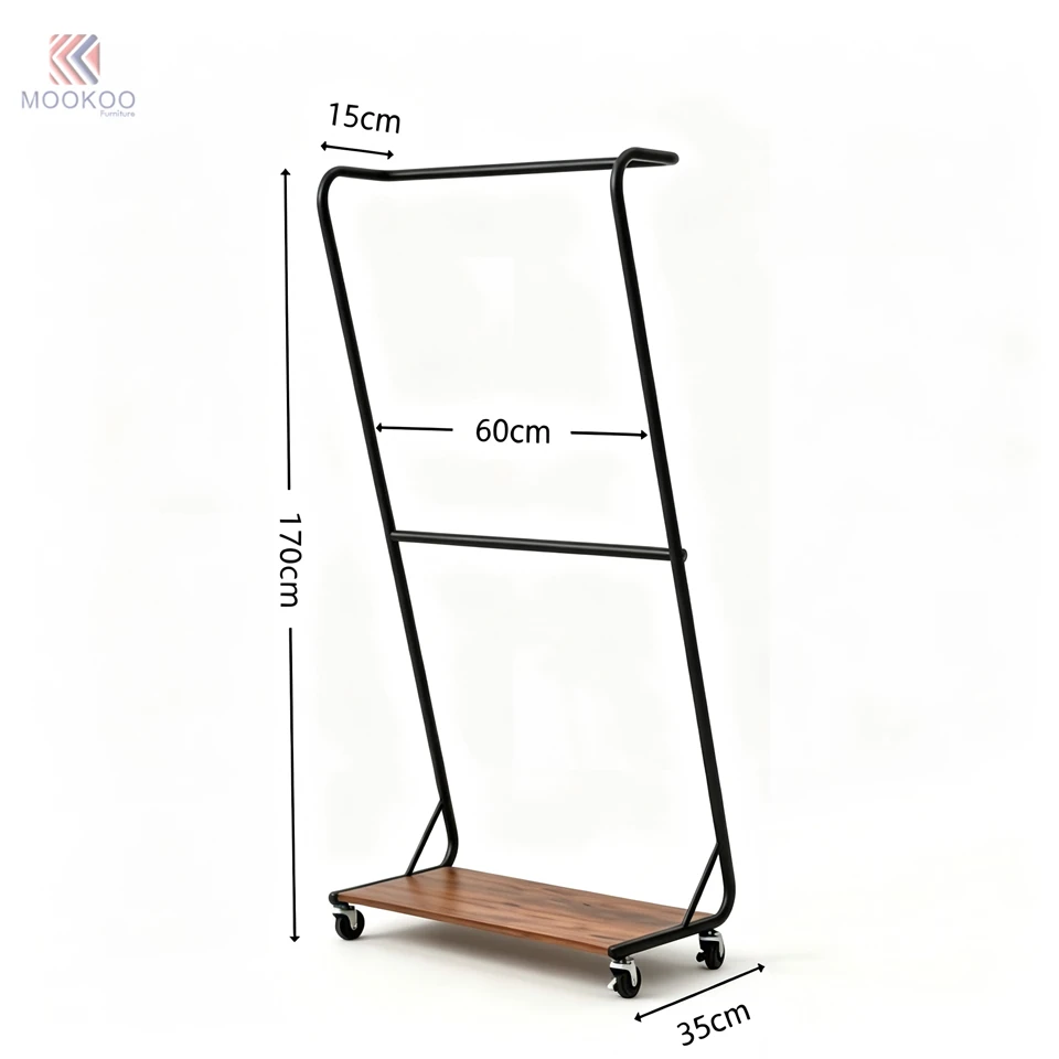 MOOKOO Customized Black Metal Zig-zag Clothing Rack Metal Bottom Shelf Mobile Garment Rack Caster Wheels Modern Entryway Display price