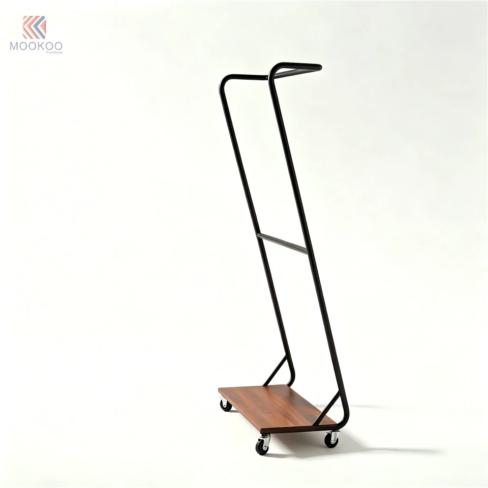 MOOKOO Customized Black Metal Zig-zag Clothing Rack Metal Bottom Shelf Mobile Garment Rack Caster Wheels Modern Entryway Display factory