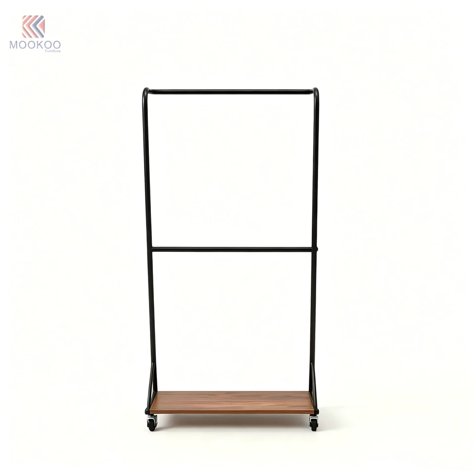 MOOKOO Customized Black Metal Zig-zag Clothing Rack Metal Bottom Shelf Mobile Garment Rack Caster Wheels Modern Entryway Display suppliers