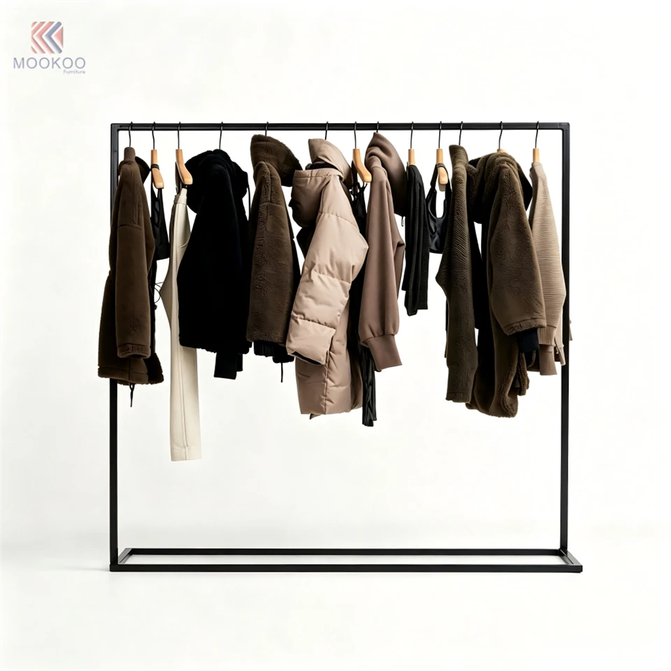 MOOKOO Customized Black Square Tube Clothing Display Rack Minimalist Metal Garment Rack Double-Side Hanging Bars Display high quality