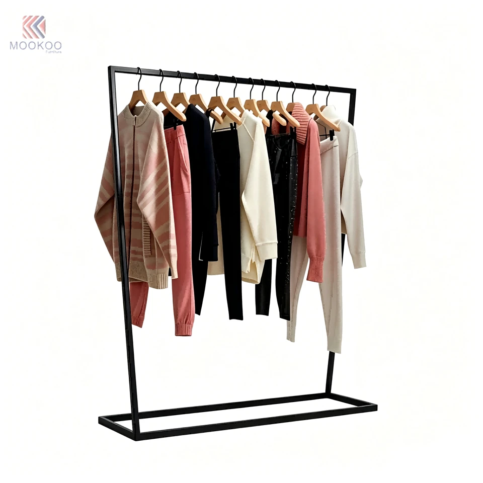 MOOKOO Customized Black Square Tube Clothing Display Rack Minimalist Metal Garment Rack Double-Side Hanging Bars Display suppliers
