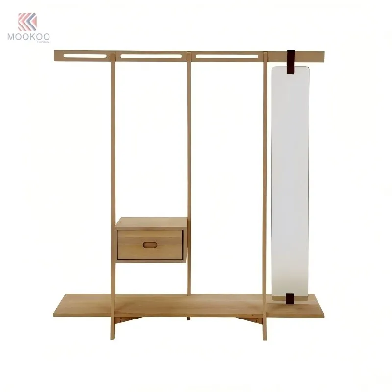 MOOKOO Customized Entryway Hall Coat Rack Full-Length Mirror Storage Bench Drawer Open Shelves Free-Standing factory