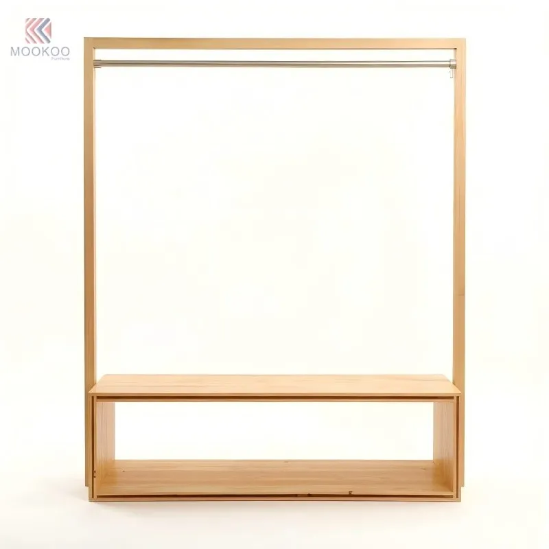 MOOKOO Customized Free-Standing Heavy Duty Garment Rack Metal Shelves Hanging Rail Modern Boutique Merchandising Fixture 80kg best