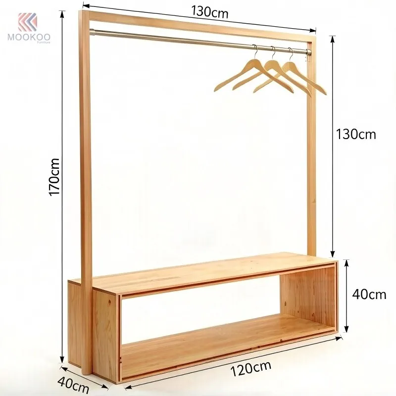 MOOKOO Customized Free-Standing Heavy Duty Garment Rack Metal Shelves Hanging Rail Modern Boutique Merchandising Fixture 80kg price