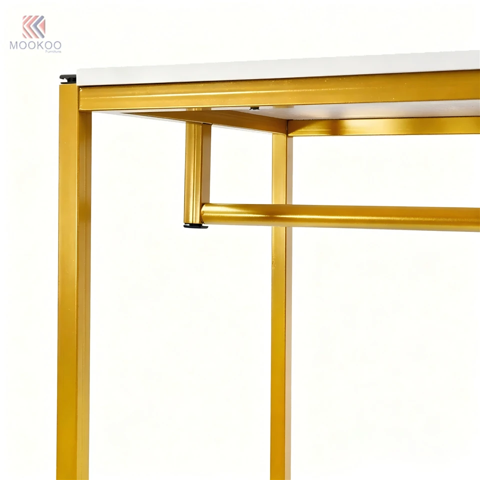 Mookoo Customized Gold Metal 8mm Thick Tempered Glass Bottom Shelf Luxury Freestanding Garment Hanger Side Hooks Modern Display high quality