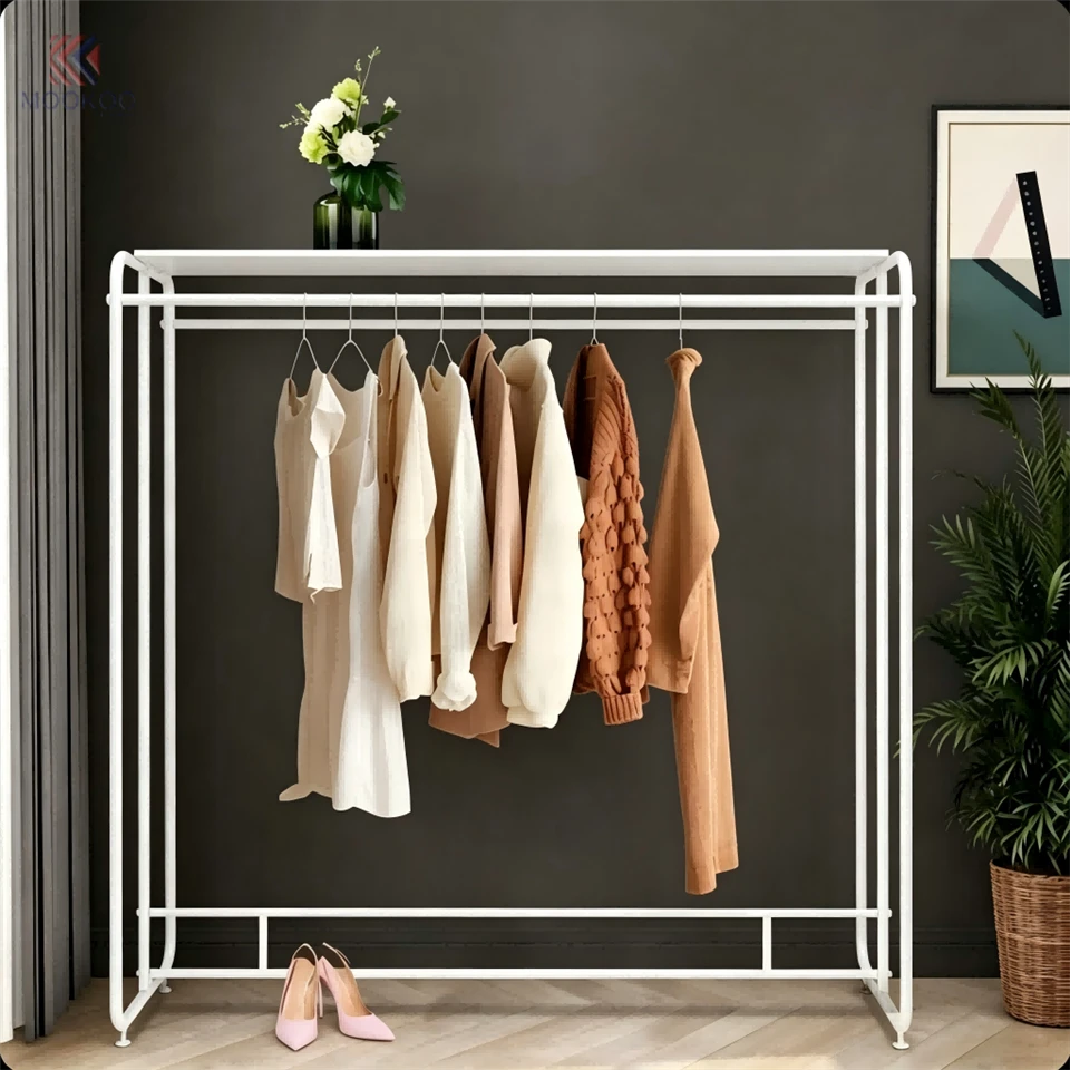 Mookoo Customized Heavy Duty Metal Clothing Rack Double Rod Adjustable Hanging Closet Organizer Modern Freestanding
