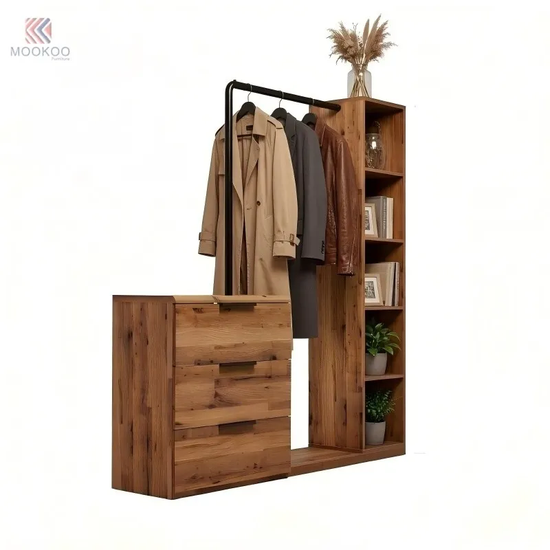 MOOKOO Customized Modern Metal Entryway Storage Cabinet Clothing Rack Bookshelf Multifunctional Shoe Bench Coat Rack 8mm Panel factory