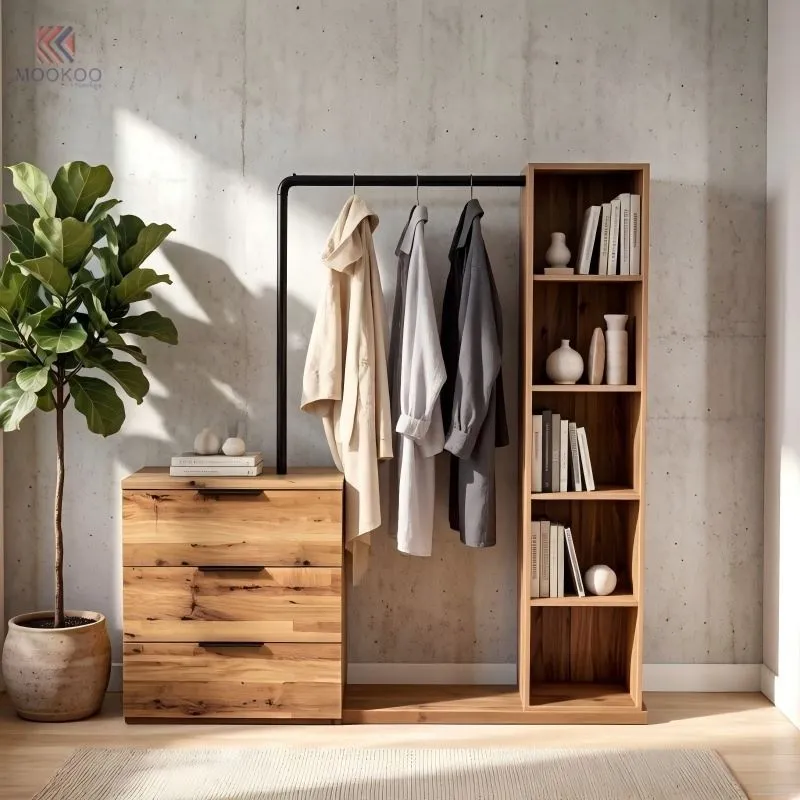 MOOKOO Customized Modern Metal Entryway Storage Cabinet Clothing Rack Bookshelf Multifunctional Shoe Bench Coat Rack 8mm Panel