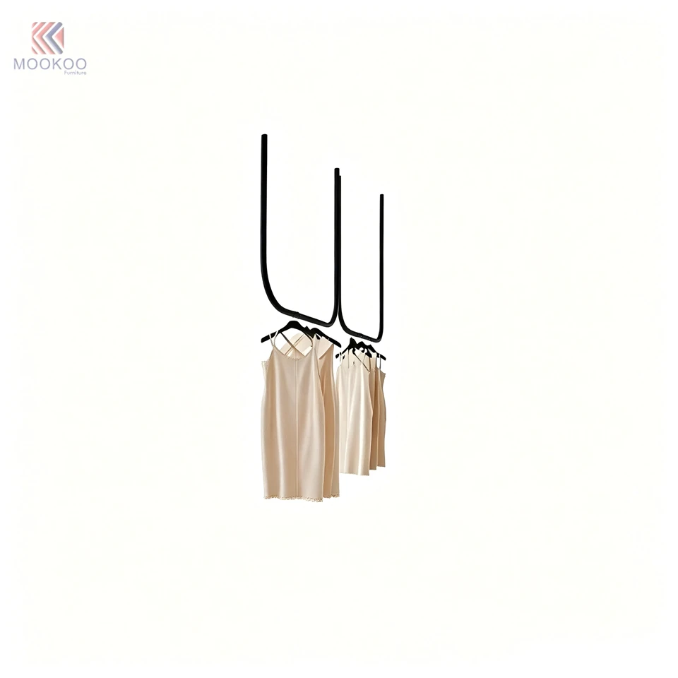 MOOKOO Double Row Floor Garment Rack Heavy Duty Black Metal Clothing Display Stand Bottom Hanging Rail Modern Retail suppliers