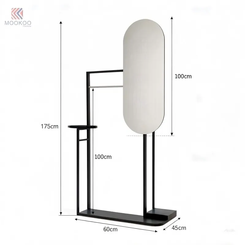 MOOKOO Free Standing Clothing Rack Mirror Side Table Metal Floor Mounted Garment Hanger Modern Entryway Hall Tree Organizer high quality