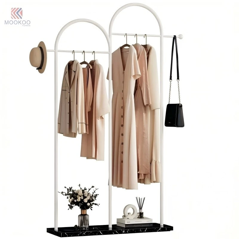 Mookoo French Arched Modern 8mm Thick Metal Clothing Rack Marble Base Freestanding Garment Hanger Side Hooks Entryway best