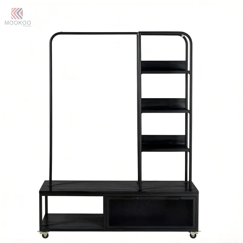 MOOKOO Industrial Metal Rotating Varnish Clothing Rack Shelves Wheeled Storage Cabinet Heavy Duty Boutique Store Home price