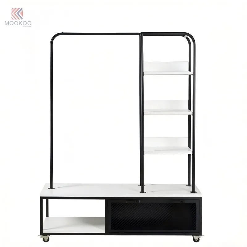 MOOKOO Industrial Metal Rotating Varnish Clothing Rack Shelves Wheeled Storage Cabinet Heavy Duty Boutique Store Home factory