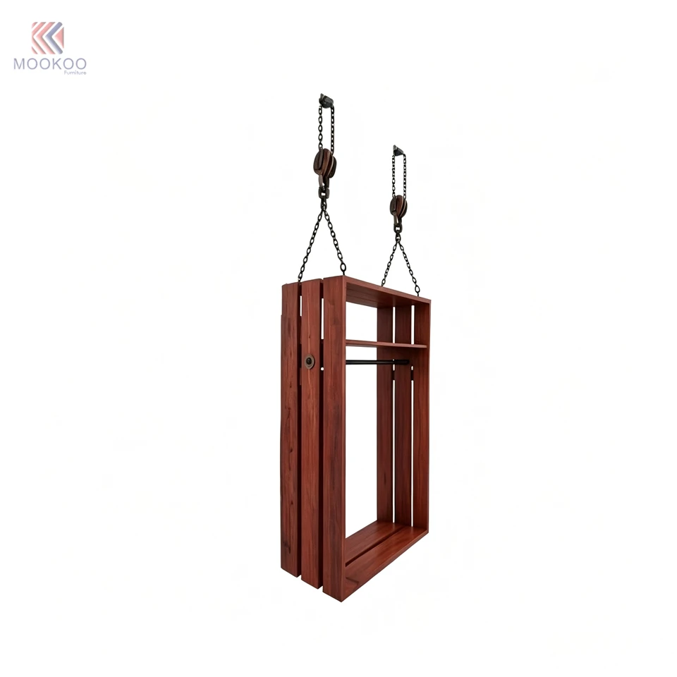 MOOKOO Industrial Modern Clothing Display Racks Heavy Duty Freestanding Garment Rails Floor Shelving Units Pulley System price