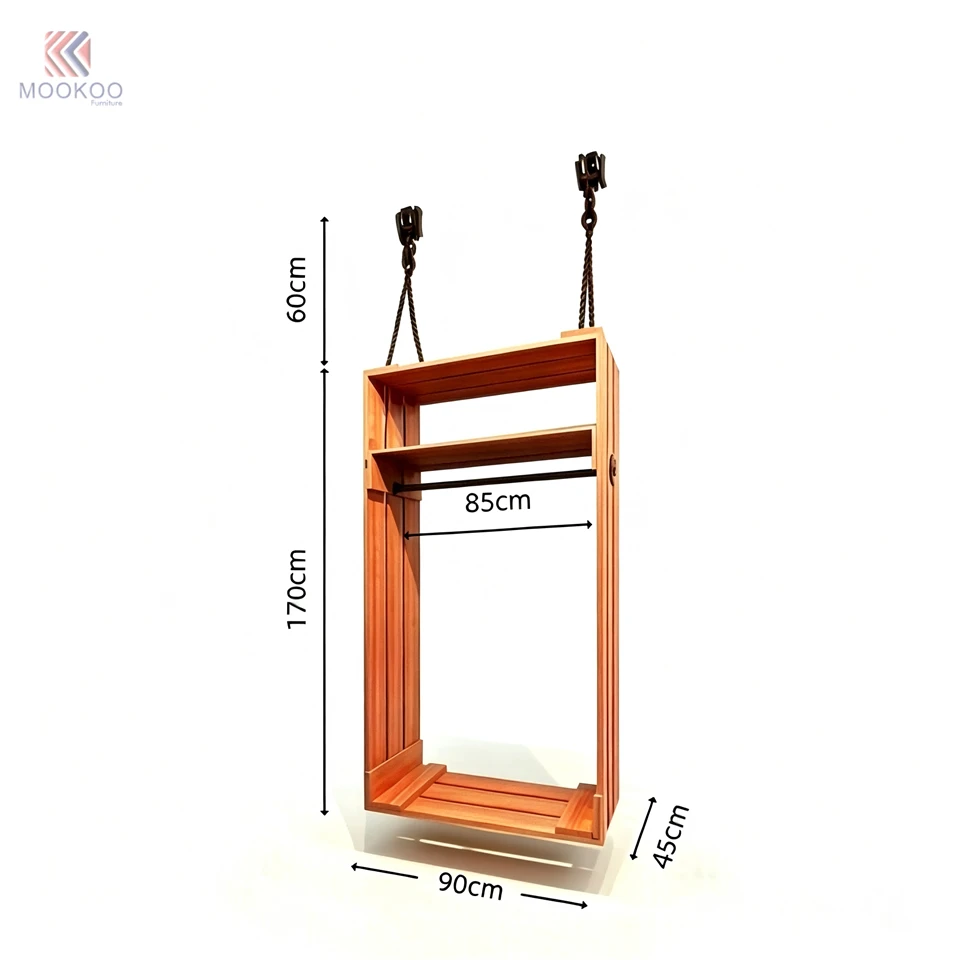 MOOKOO Industrial Modern Clothing Display Racks Heavy Duty Freestanding Garment Rails Floor Shelving Units Pulley System price