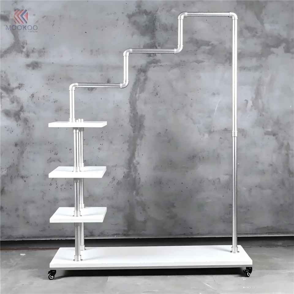 MOOKOO Industrial Stainless Steel Clothing Rack 1-Tier Shelves Caster Wheels Modern For Garment Organizer Hanger Side factory