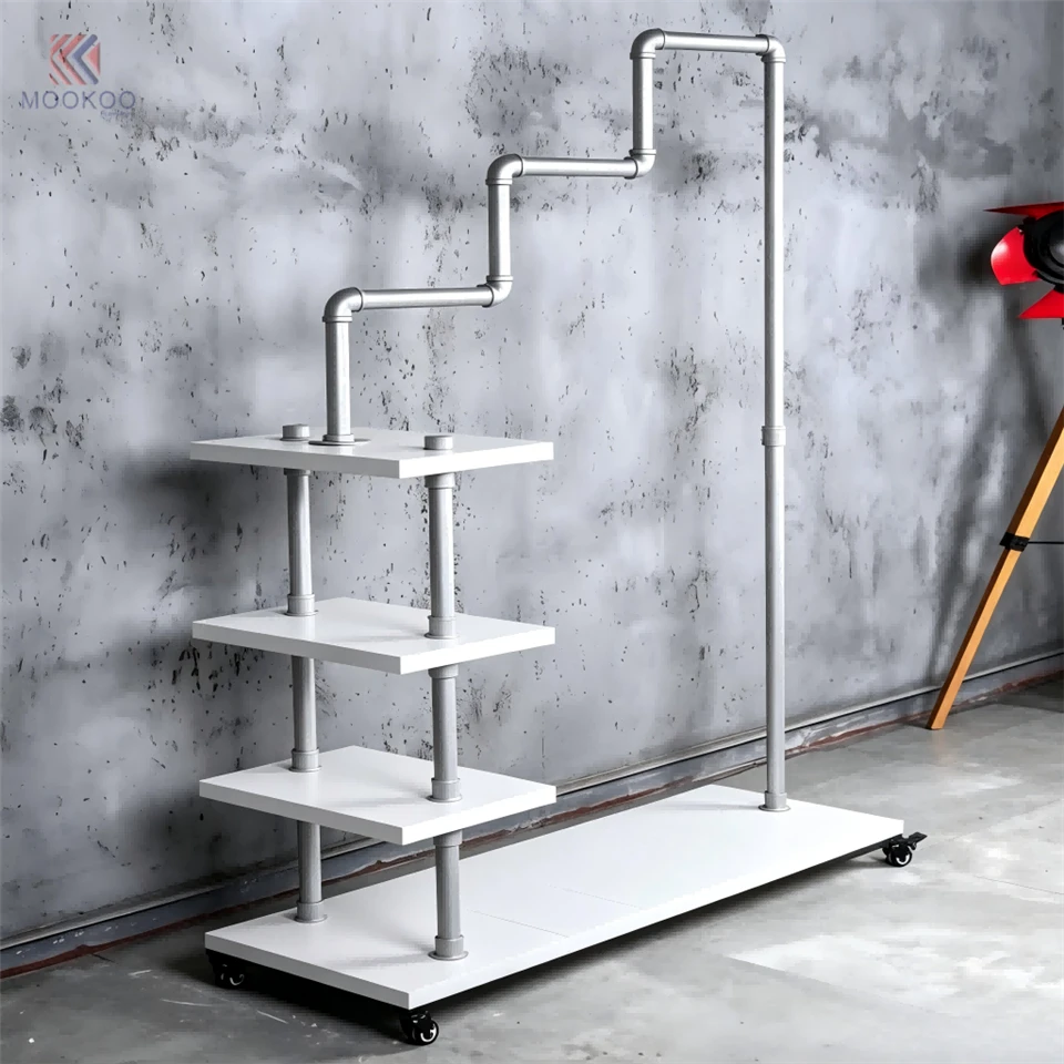 MOOKOO Industrial Stainless Steel Clothing Rack 1-Tier Shelves Caster Wheels Modern For Garment Organizer Hanger Side best