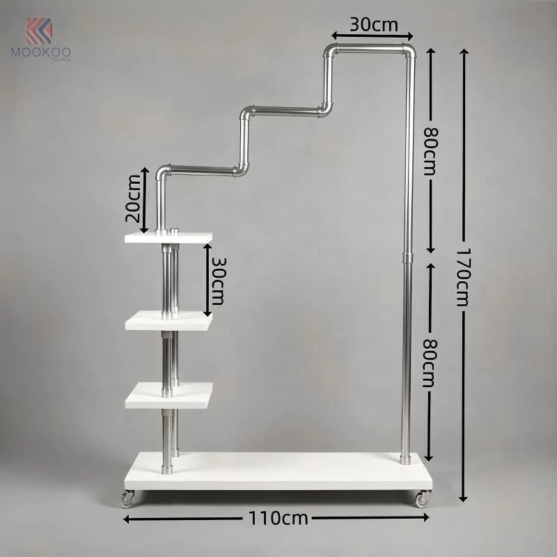 MOOKOO Industrial Stainless Steel Clothing Rack 1-Tier Shelves Caster Wheels Modern For Garment Organizer Hanger Side price