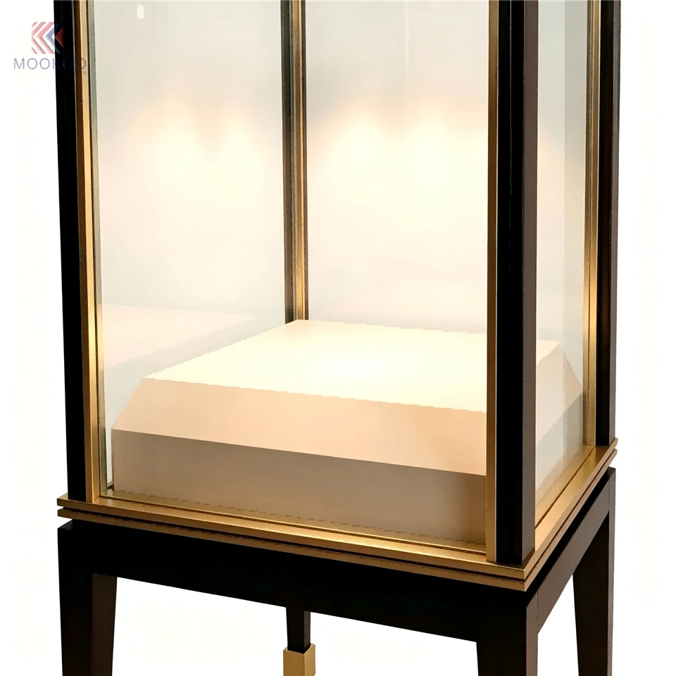 MOOKOO Light Luxury Black Varnished Modern Display Cabinet Glass Door Golden Trim Countertop LED Jewelry For Velvet high quality