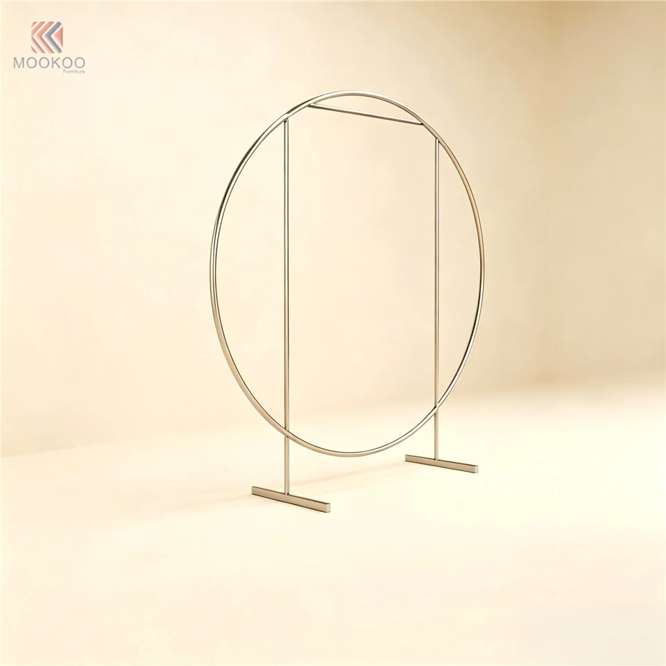 MOOKOO Luxury Stainless Steel Oval Clothing Display Stand Ellipse Shaped Garment Rack Rotating High End Retail Store Minimalist high quality