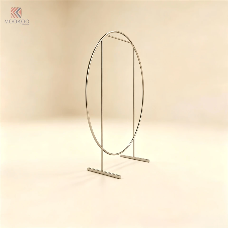 MOOKOO Luxury Stainless Steel Oval Clothing Display Stand Ellipse Shaped Garment Rack Rotating High End Retail Store Minimalist price