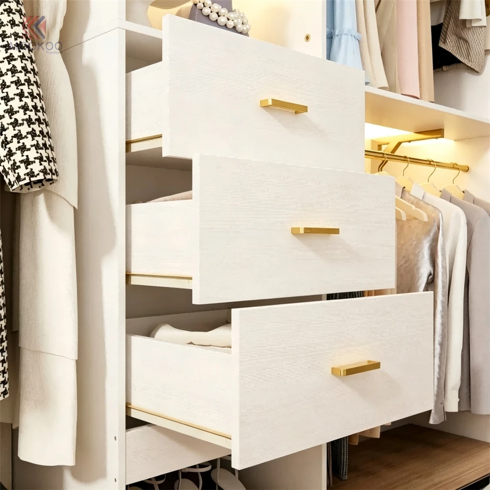 MOOKOO Luxury Walk-in Closet LED Lighting Modern Dressing Room Hanging Rods Drawers Freestanding high quality