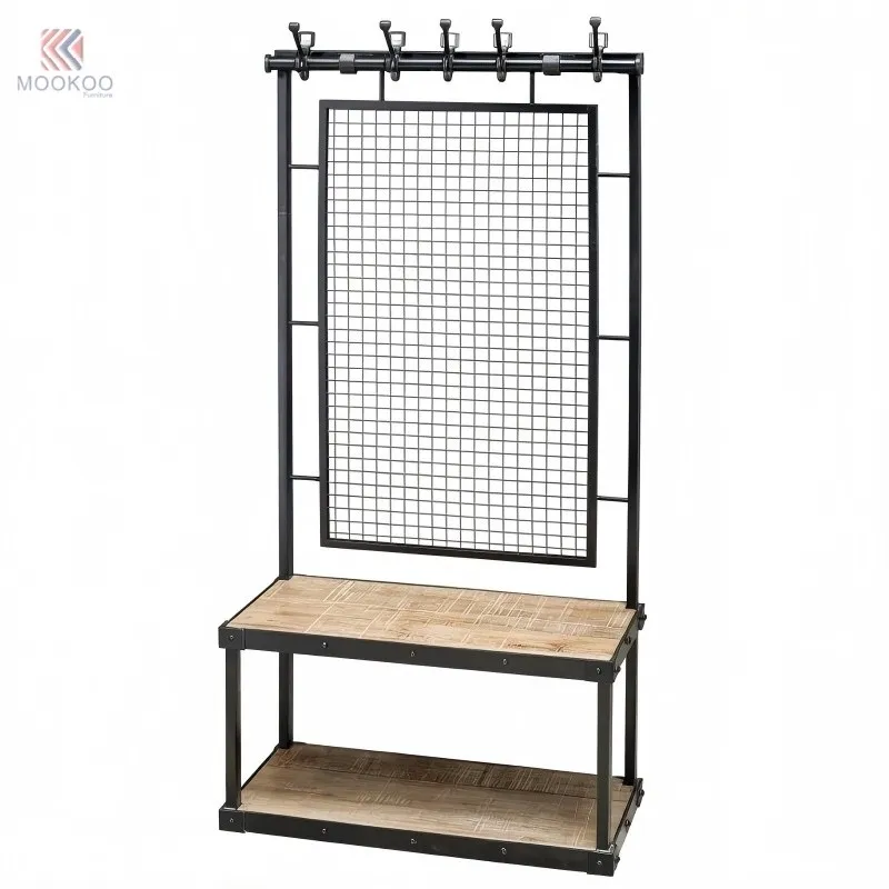 MOOKOO Modern Black Iron Metal Hall Tree Set Freestanding Locker Grid Board Bottom Shelf Heavy-Duty Changing Room Bench Hanging best