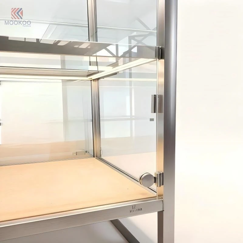 MOOKOO Modern Freestanding Aluminum Alloy Trophy Display Cabinet With Glass Shelves LED Lighting Lockable Drawer Easy Assembly high quality