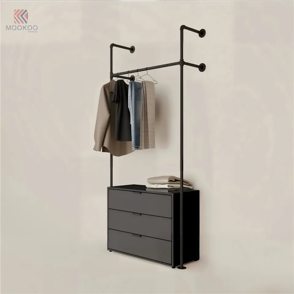 MOOKOO Modern Freestanding Clothing Display Rack Black Metal Varnish Finish Garment Rack Storage Cabinet For Bedroom