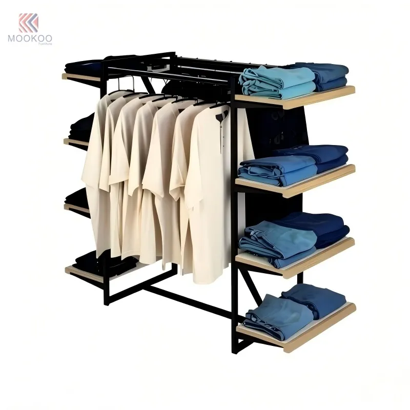 MOOKOO Modern Luxury For Metal Garment Display Rack Double Sided Apparel Clothing Rack Freestanding Retail Boutique