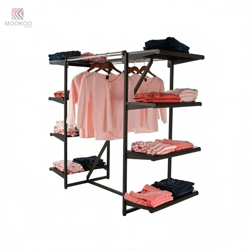 MOOKOO Modern Luxury For Metal Garment Display Rack Double Sided Apparel Clothing Rack Freestanding Retail Boutique suppliers