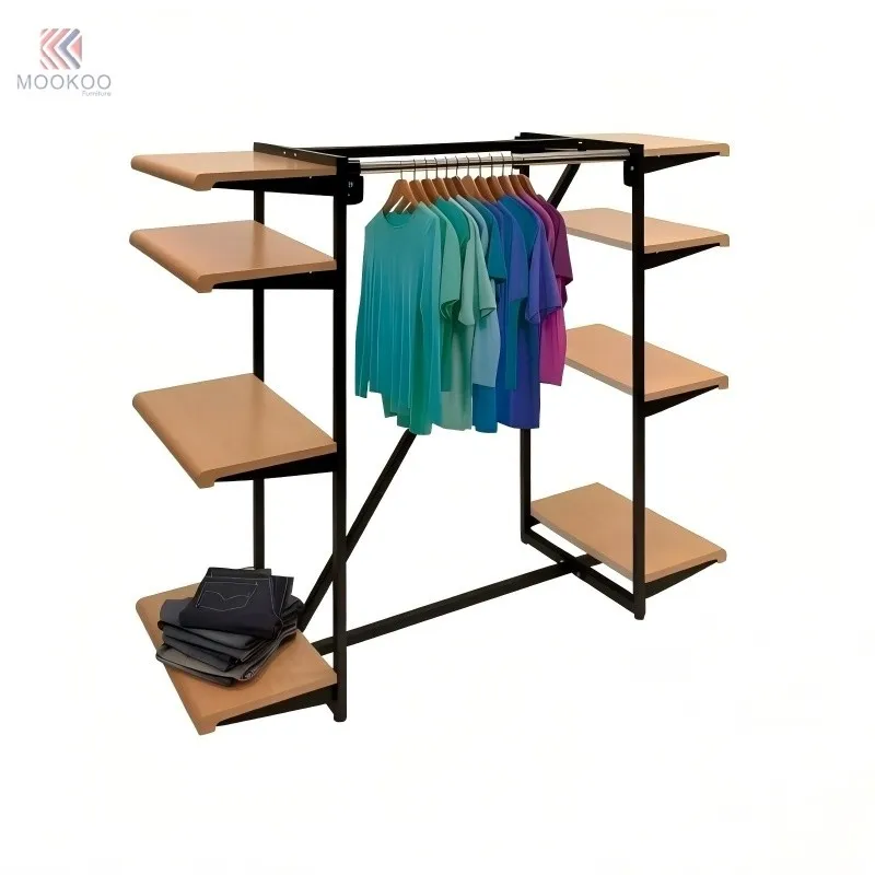 MOOKOO Modern Luxury For Metal Garment Display Rack Double Sided Apparel Clothing Rack Freestanding Retail Boutique factory