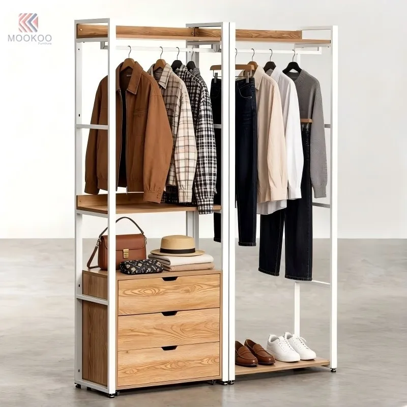 MOOKOO Modern Metal Closet Organizer With Rotating Detachable Drawers And Hanging Rod-Easy Assembly Walk-in Varnish Finish best