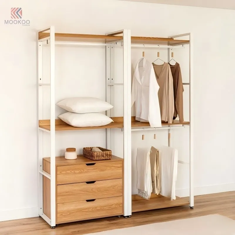 MOOKOO Modern Metal Closet Organizer With Rotating Detachable Drawers And Hanging Rod-Easy Assembly Walk-in Varnish Finish suppliers