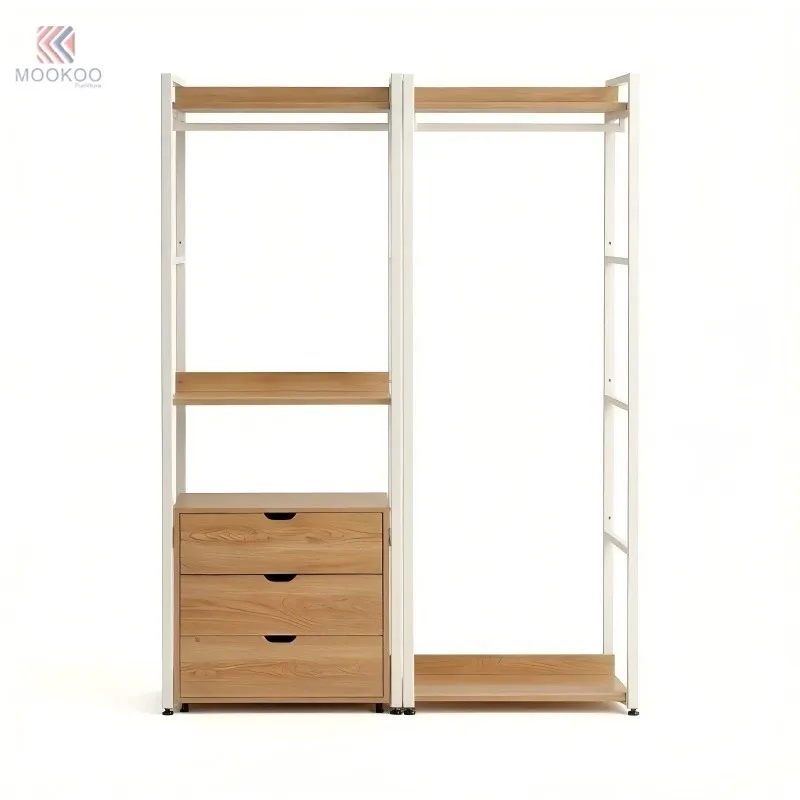 MOOKOO Modern Metal Closet Organizer With Rotating Detachable Drawers And Hanging Rod-Easy Assembly Walk-in Varnish Finish high quality