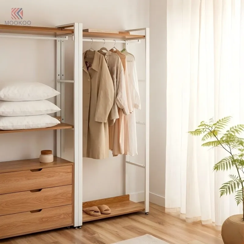 MOOKOO Modern Metal Closet Organizer With Rotating Detachable Drawers And Hanging Rod-Easy Assembly Walk-in Varnish Finish factory