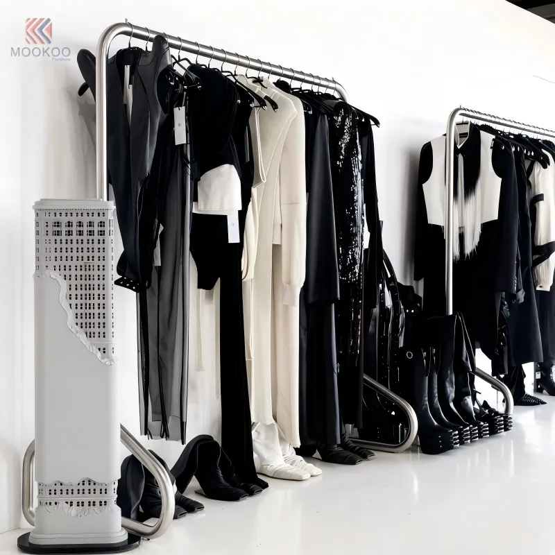 MOOKOO Modern Stainless Steel Customized For Floor Standing Clothing Display Rack 40cm Shelf Storage Cabinet Minimalist