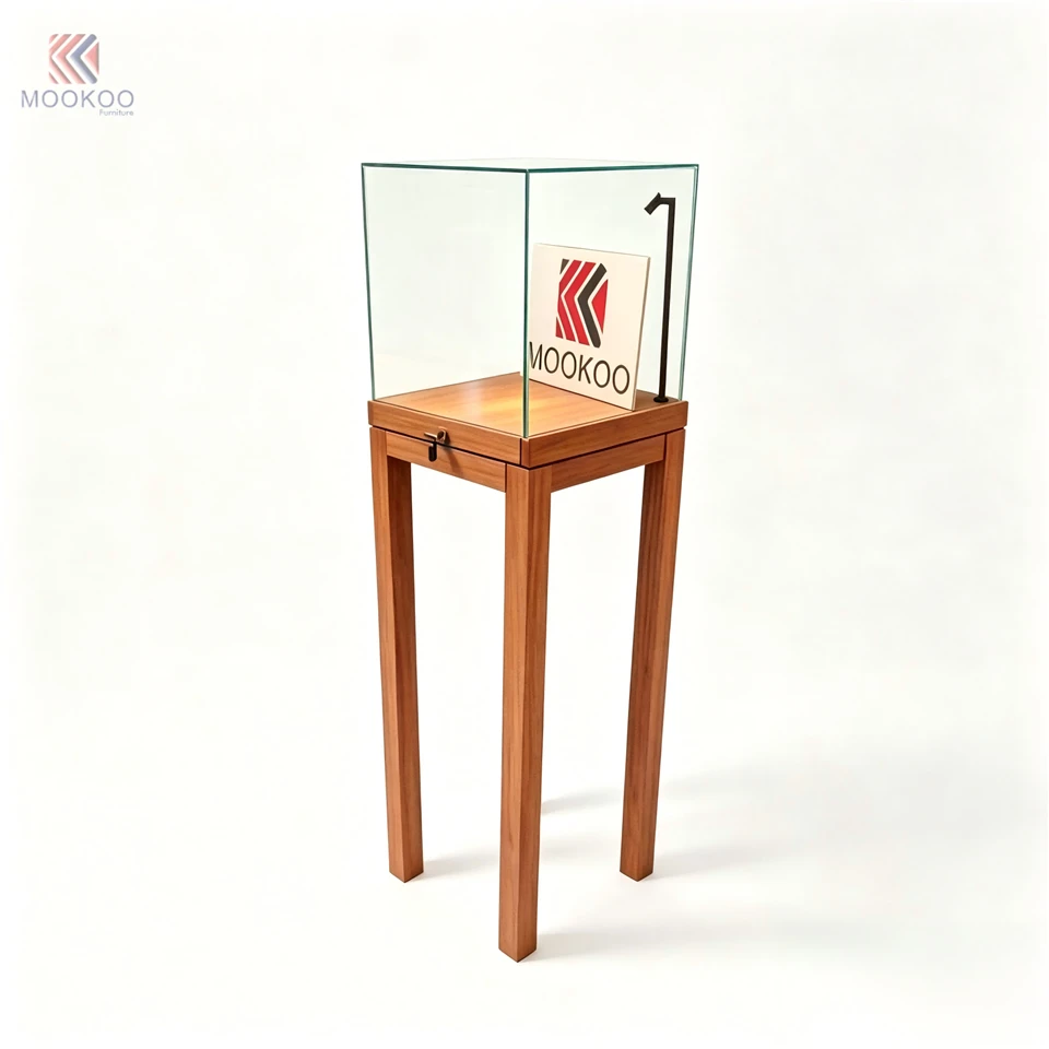 MOOKOO Rotating LED Lighting Metal Shelf Modern Display Cabinet Drawer Jewelry Box Organizer Pedestal Stand High End factory