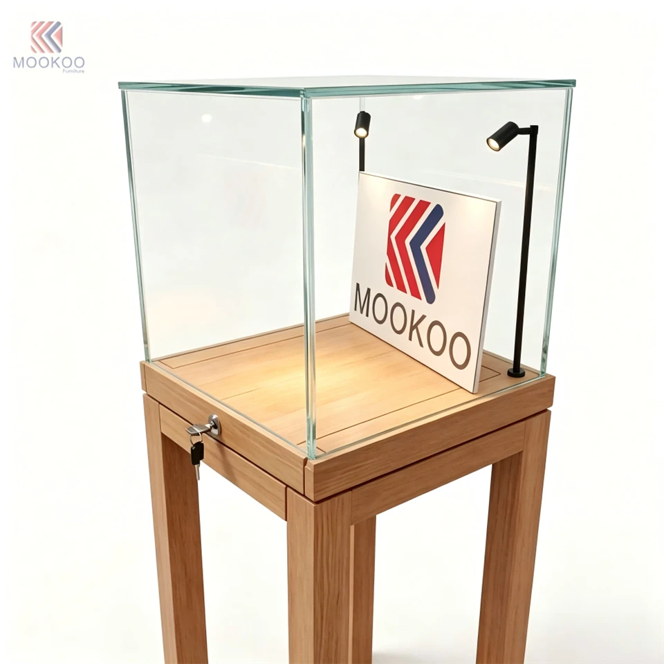 MOOKOO Rotating LED Lighting Metal Shelf Modern Display Cabinet Drawer Jewelry Box Organizer Pedestal Stand High End high quality