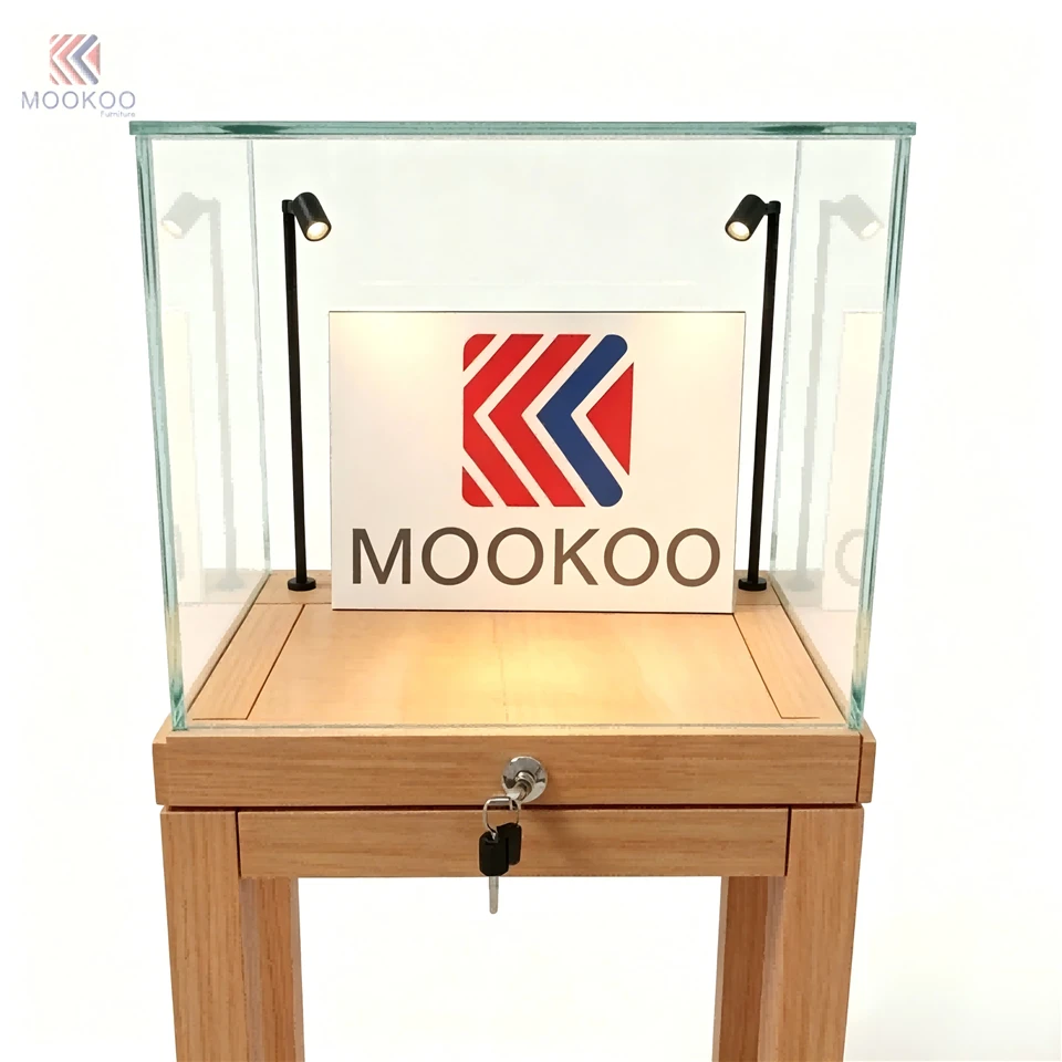 MOOKOO Rotating LED Lighting Metal Shelf Modern Display Cabinet Drawer Jewelry Box Organizer Pedestal Stand High End best
