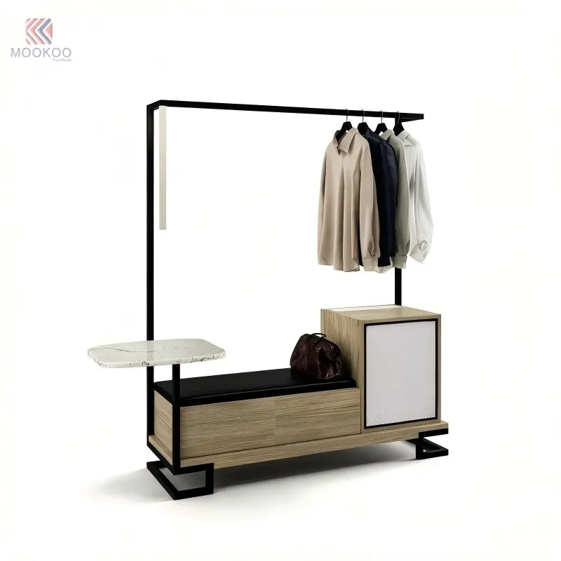 Multi-functional Entryway Storage Bench Rack Metal Wood Console Table Hanging Rod Modern Hall Tree Barrister Shelf high quality