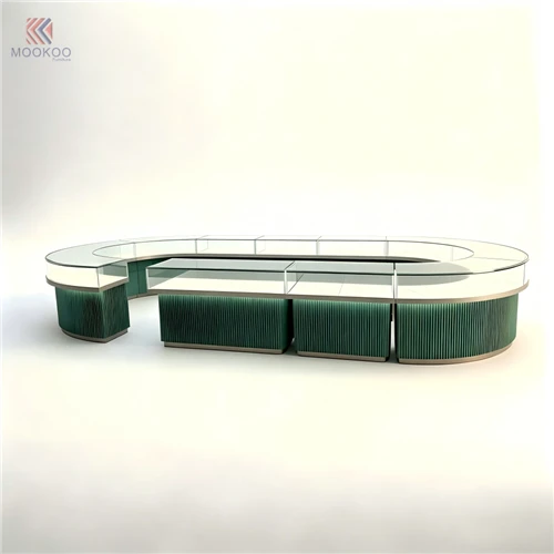 Mookoo Modern Circular Glass Jewelry Display Counter with LED Lighting & Modu...