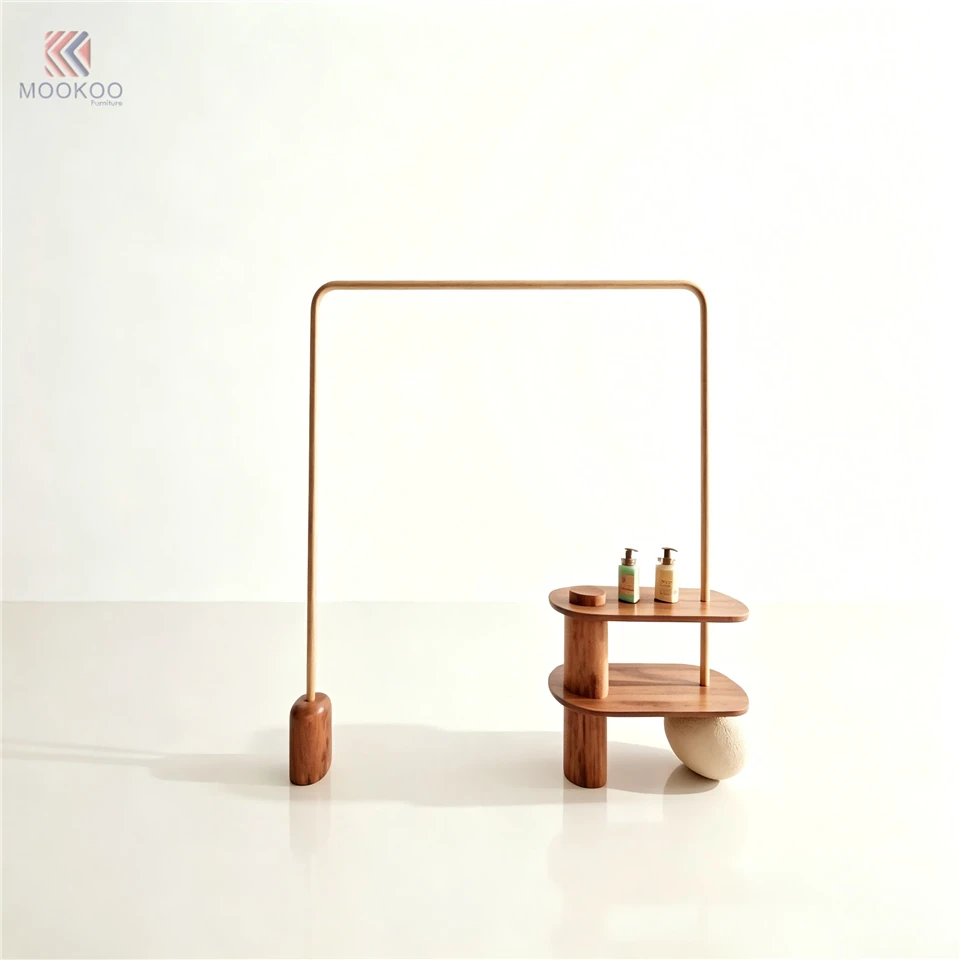 Retail Rotating Modern Double-Sided Clothing Display Rack Polished Metal Side Shelves Garment Hanger Stand For Boutique Store