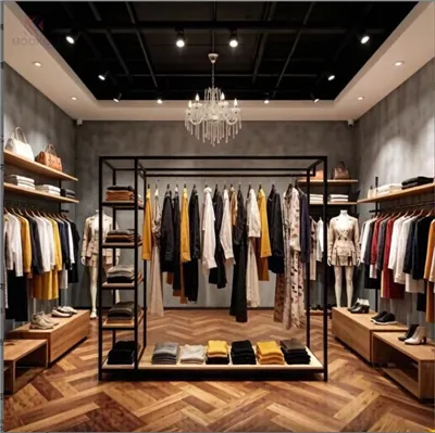 Black Metal Modern Chromed Clothing Store Display Rack Double Sided Garment Merchandising Unit Shelves Retail Shop Display