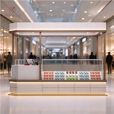 Chain Ice Cream Mall Atrium Kiosk | Chamfered Full-glass Freezer Display, Fluted Glowing Canopy, Popsicle & Gelato Retail Booth