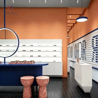 Custom Curved Eyewear Display Counter Modern Optical Shop Furniture LED Light Sunglasses Wall Showcase Optical Store Interior Design