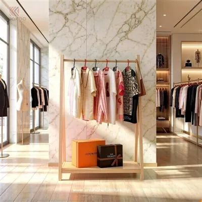 Customized Light Metal Clothing Display Rack Storage Shelf Modern Floor Garment Hanging Stand Boutique Store Retail Varnish