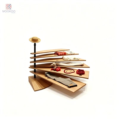 Customized Retail Display Rack Side Hat Stand Asymmetric Staircase Shelves Clothing Store Countertop Organizer Boutique Scarves